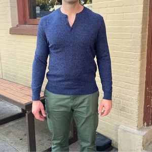 Bonobos Merino Wool / Cotton blend Henley sweater L slim marbled blue/black